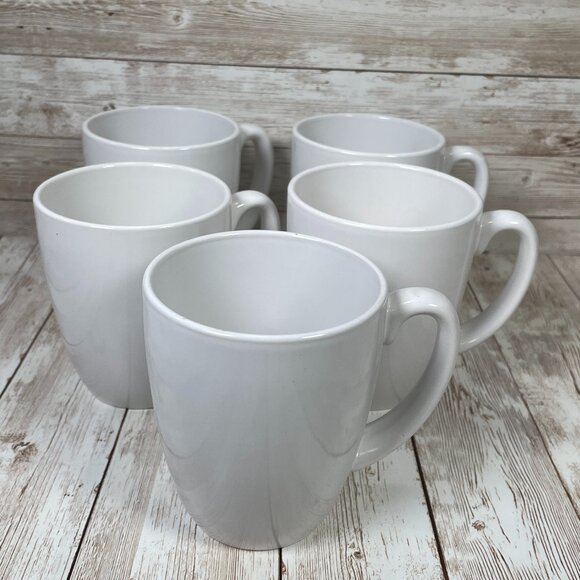 Set Of 5 CORELLE Coordinates Stoneware SOLID WHITE Snow Coffee Mugs Cups EUC - Picture 2 of 4